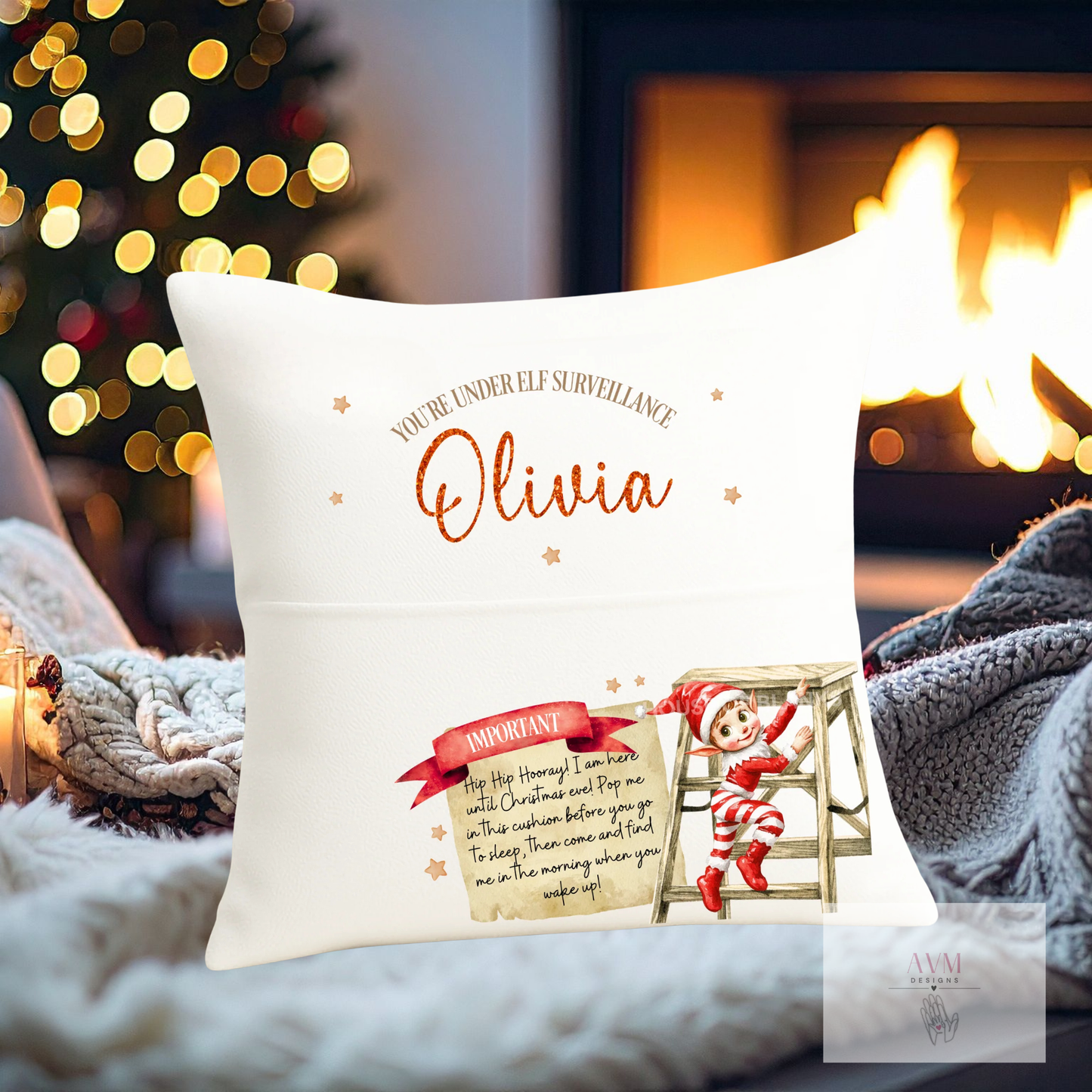 Christmas pocket cushion Elf arrival design