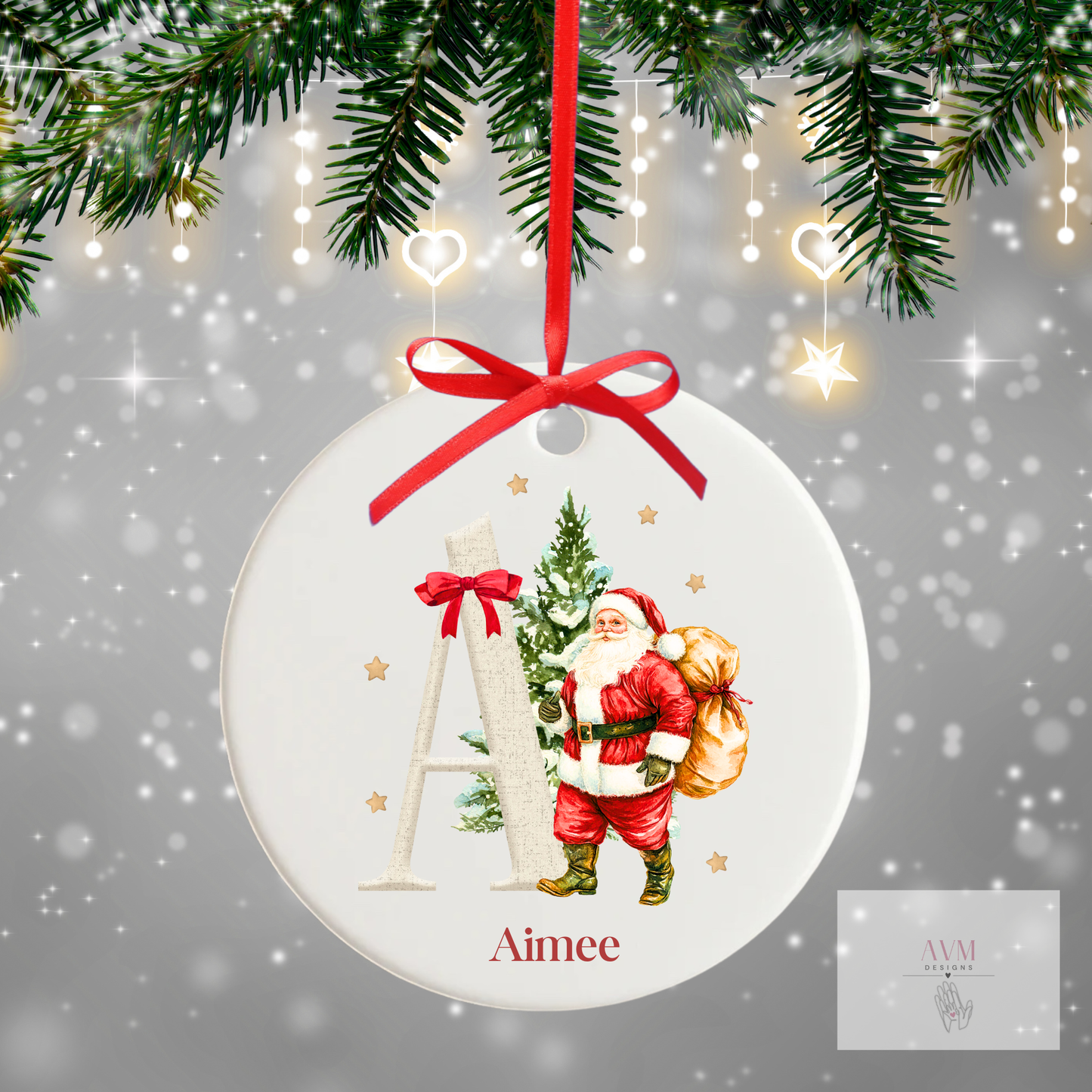 Santa and his sack initial and name personalised bauble