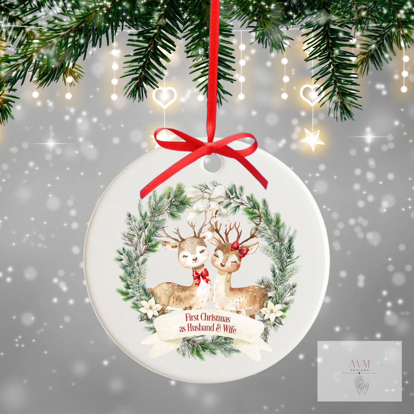 Christmas bauble deer couple first Christmas as husband and wife