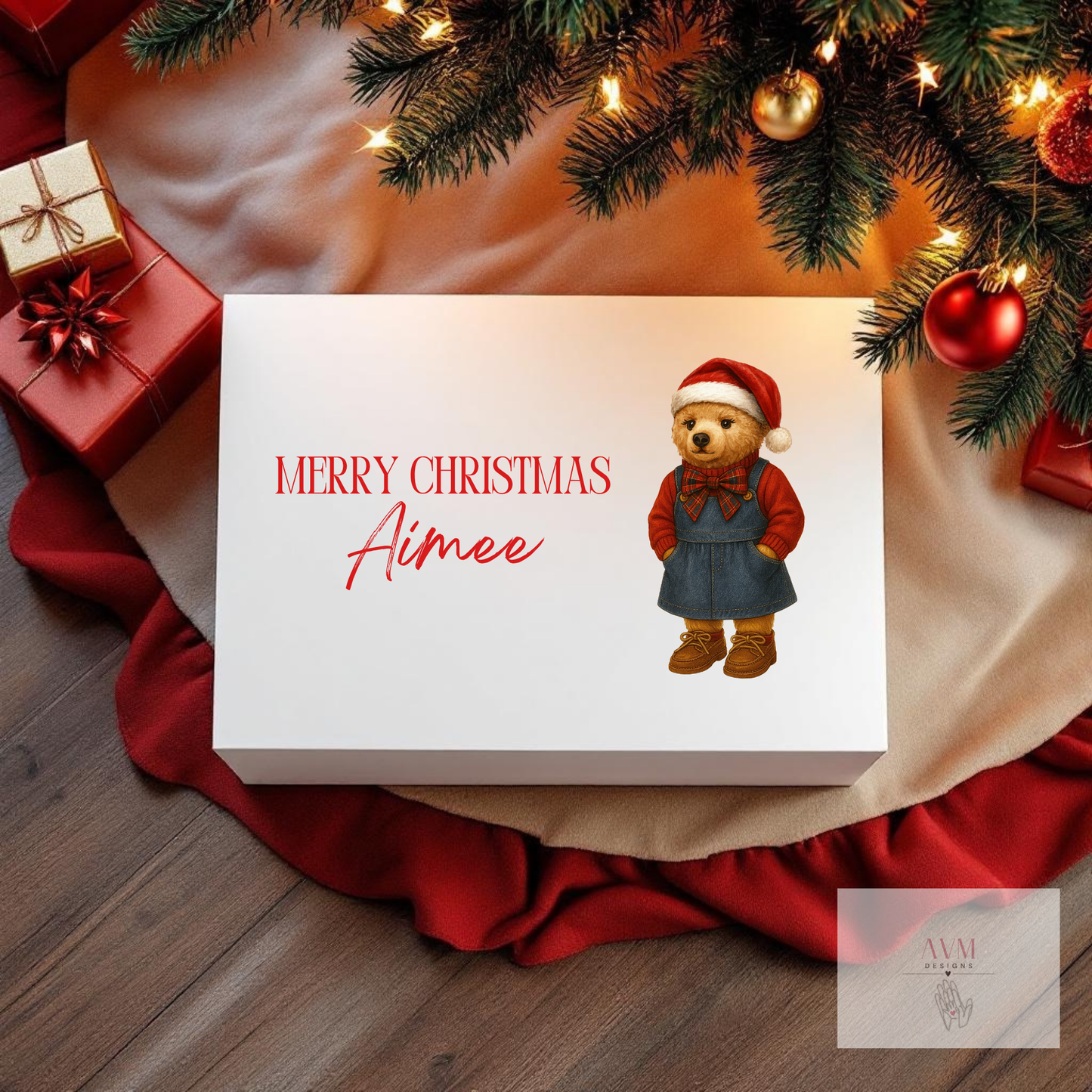Personalised Magnetic Gift Box - Christmas Girl Bear