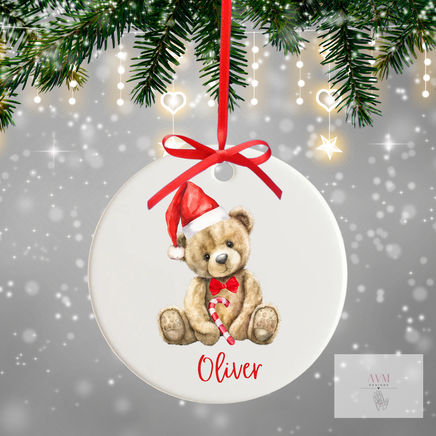 Personalised bauble Christmas Teddy design