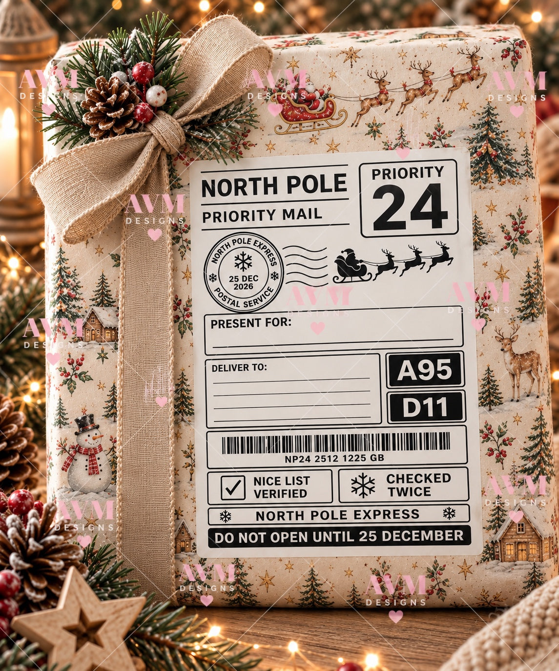 Design 15 North Pole Express personalised Christmas gift label example for Luke Jones