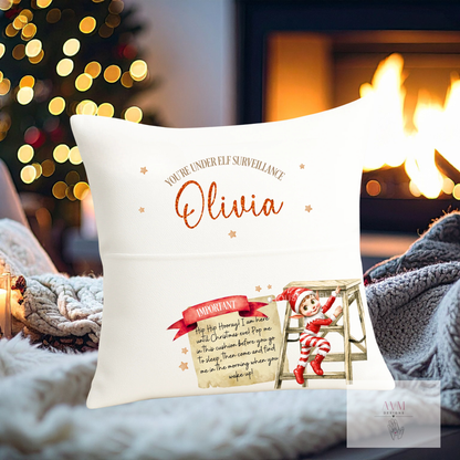 Christmas pocket cushion Elf arrival design