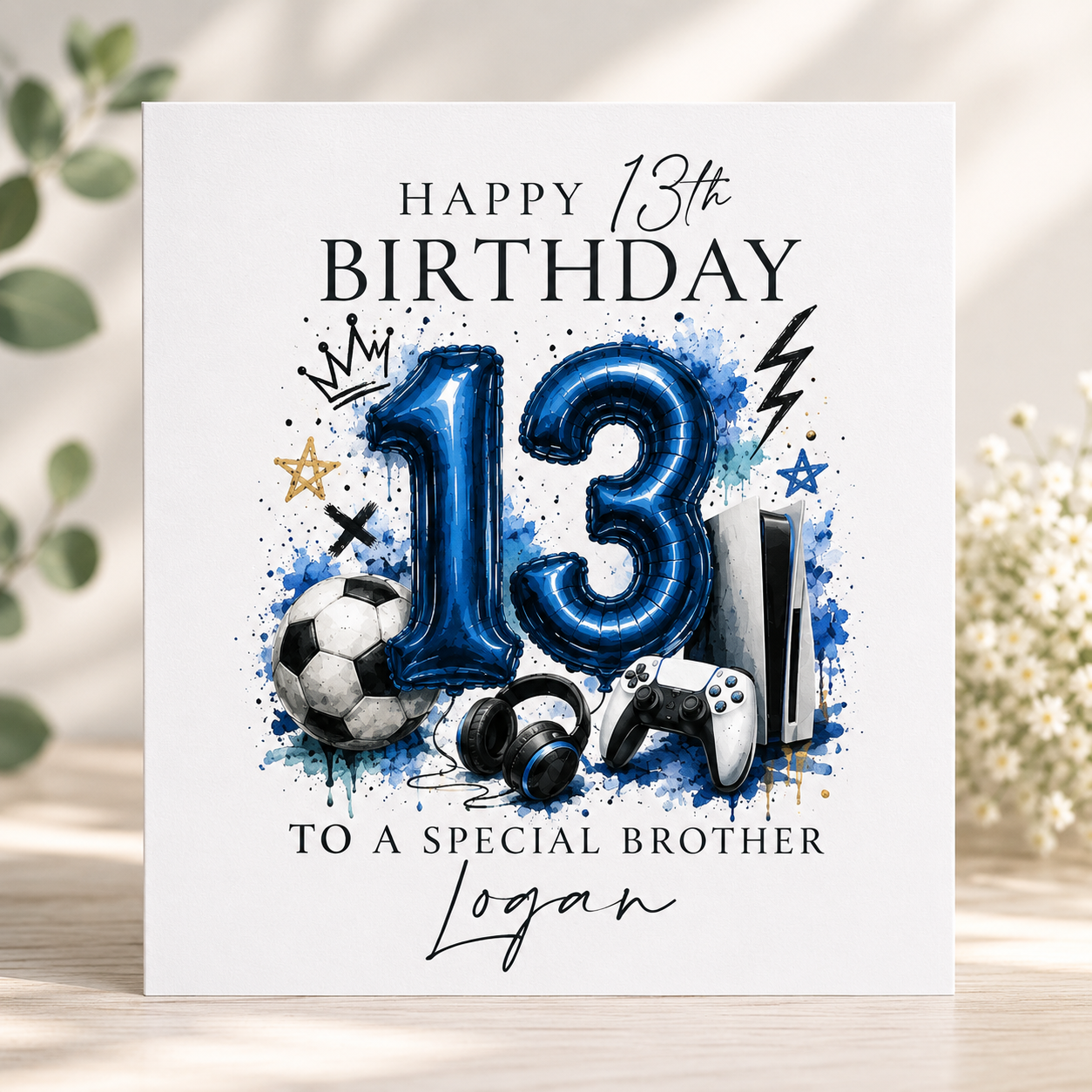 Personalised 13th birthday football and gaming card