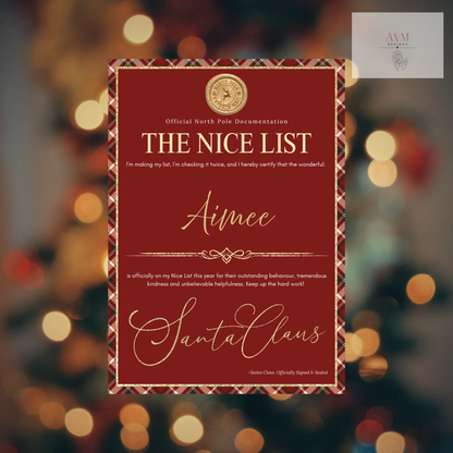 Personalised Nice List Certificate