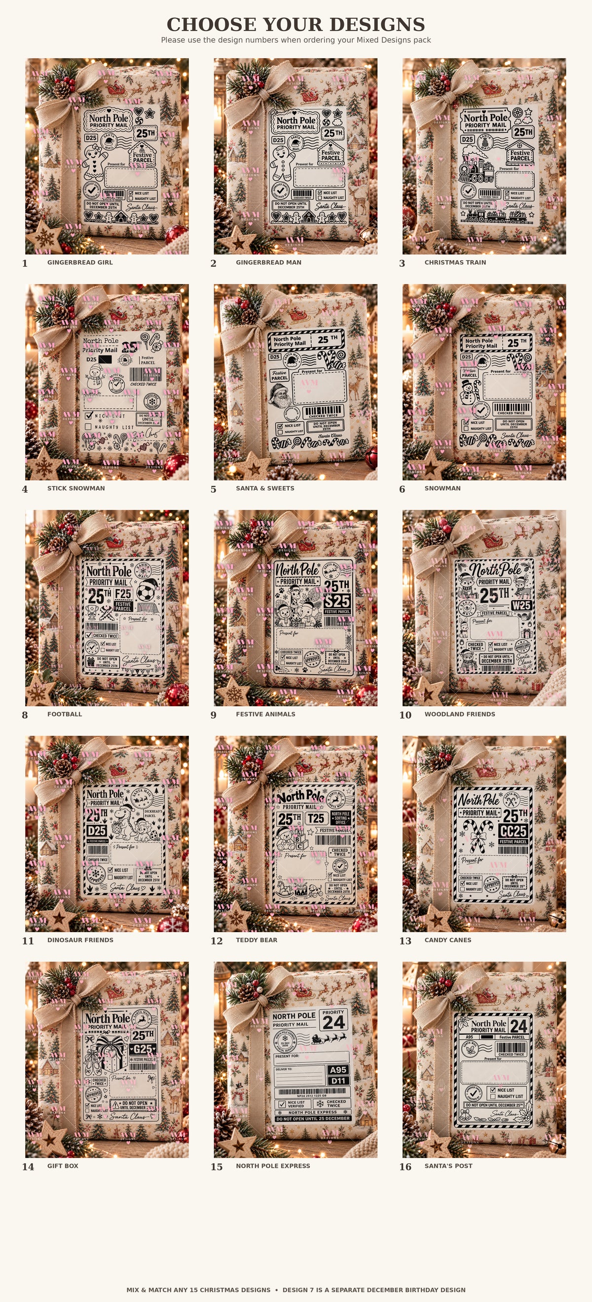 AVM Designs Mixed Christmas Gift Labels numbered design guide