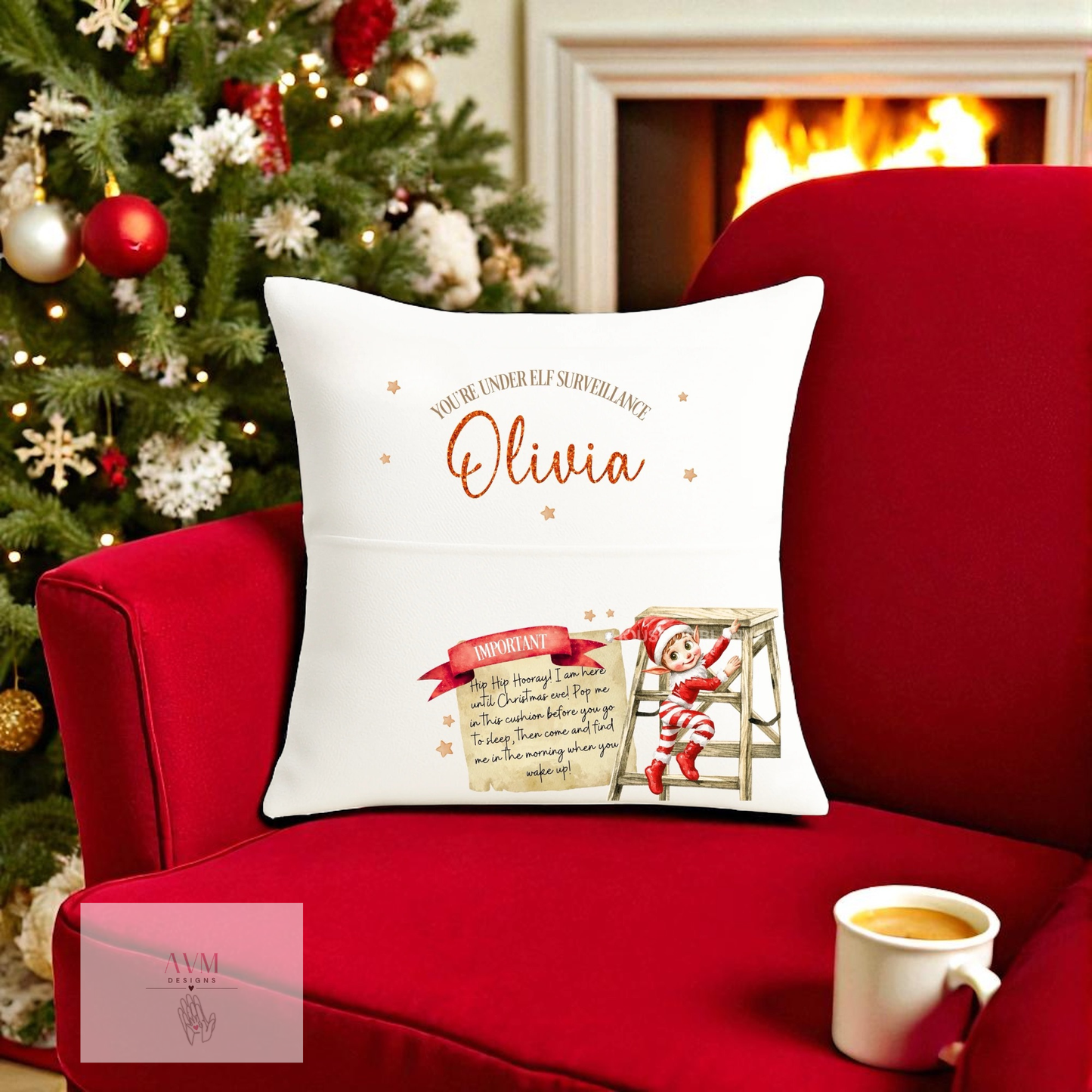Christmas pocket cushion Elf arrival design
