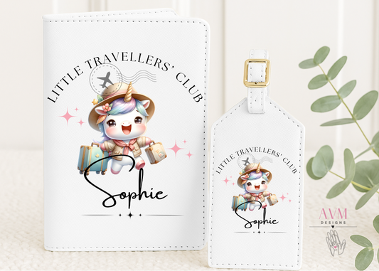 Children's Personalised Unicorn adventures Passport Cover and Matching Luggage Tag