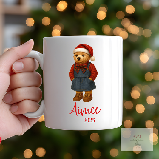 Personalised Christmas Girl Bear Mug