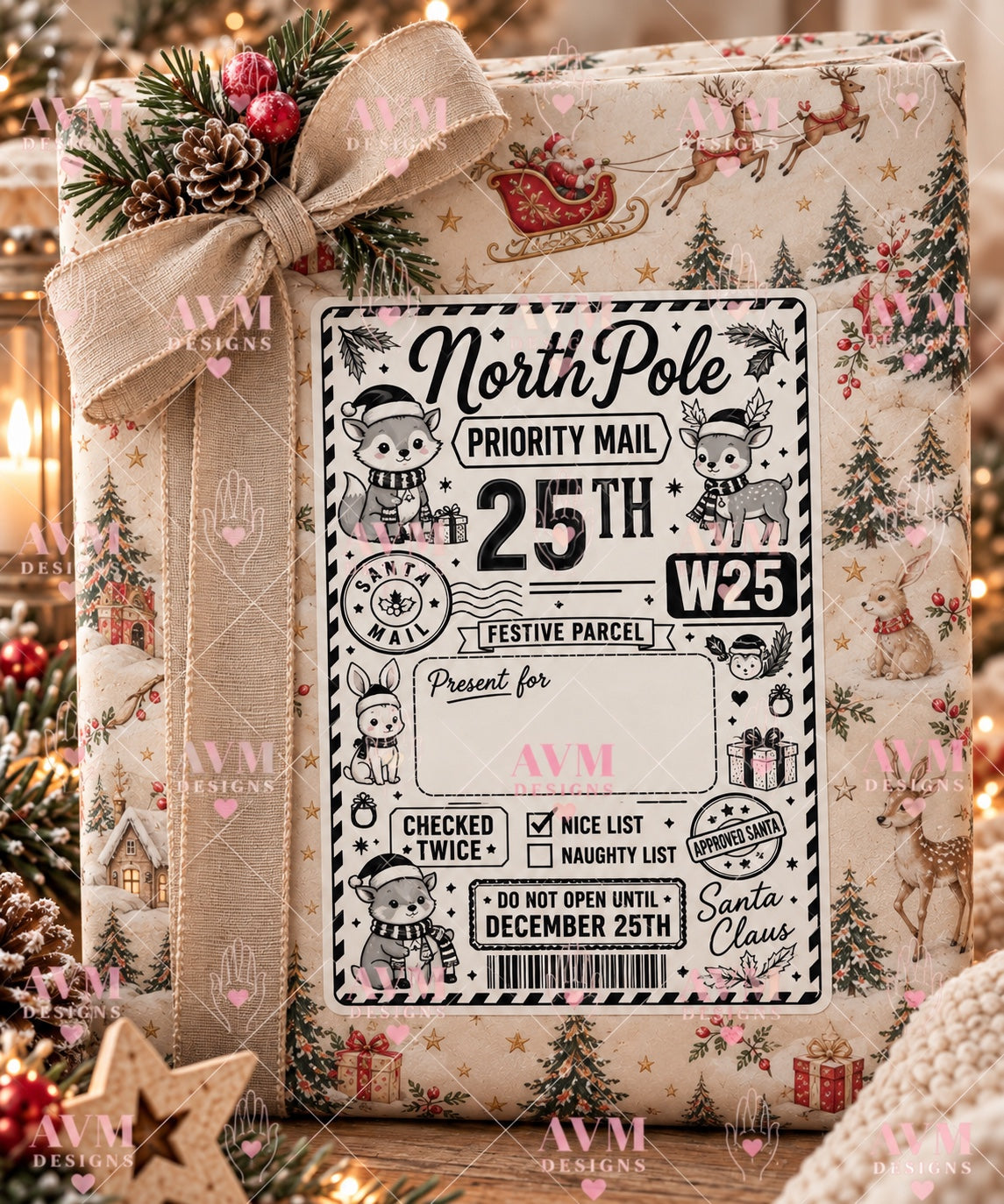Design 10 Woodland Friends personalised North Pole Christmas gift label