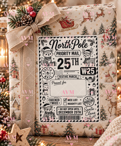 Design 10 Woodland Friends personalised North Pole Christmas gift label
