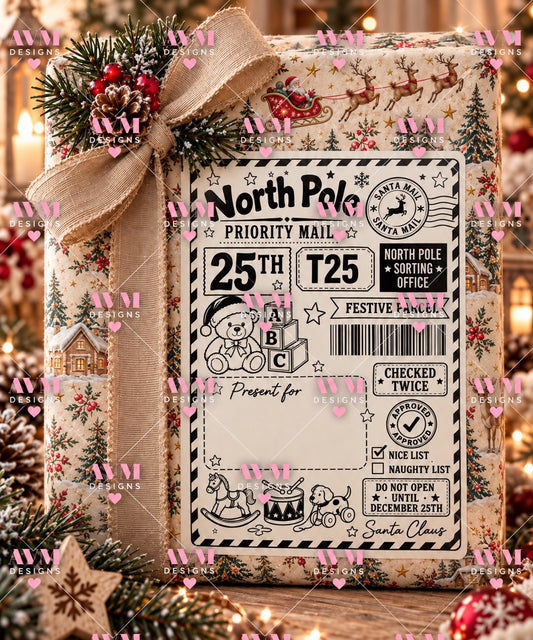 Design 12 Teddy Bear personalised North Pole Christmas gift label