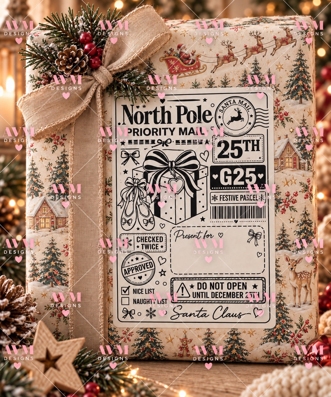 Design 14 Gift Box personalised North Pole Christmas gift label example for Eloise