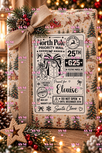 Design 14 Gift Box personalised North Pole Christmas gift label