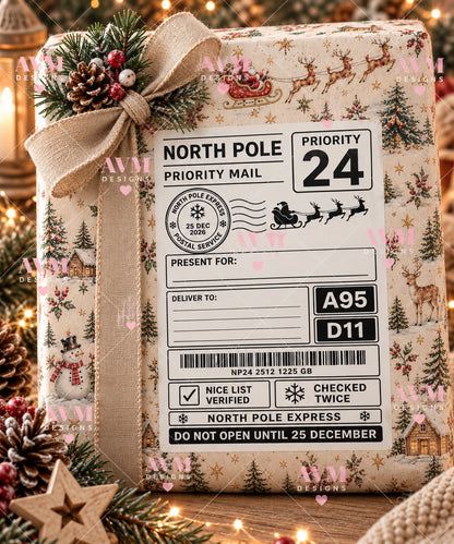 Design 15 North Pole Express personalised Christmas gift label example for Luke Jones