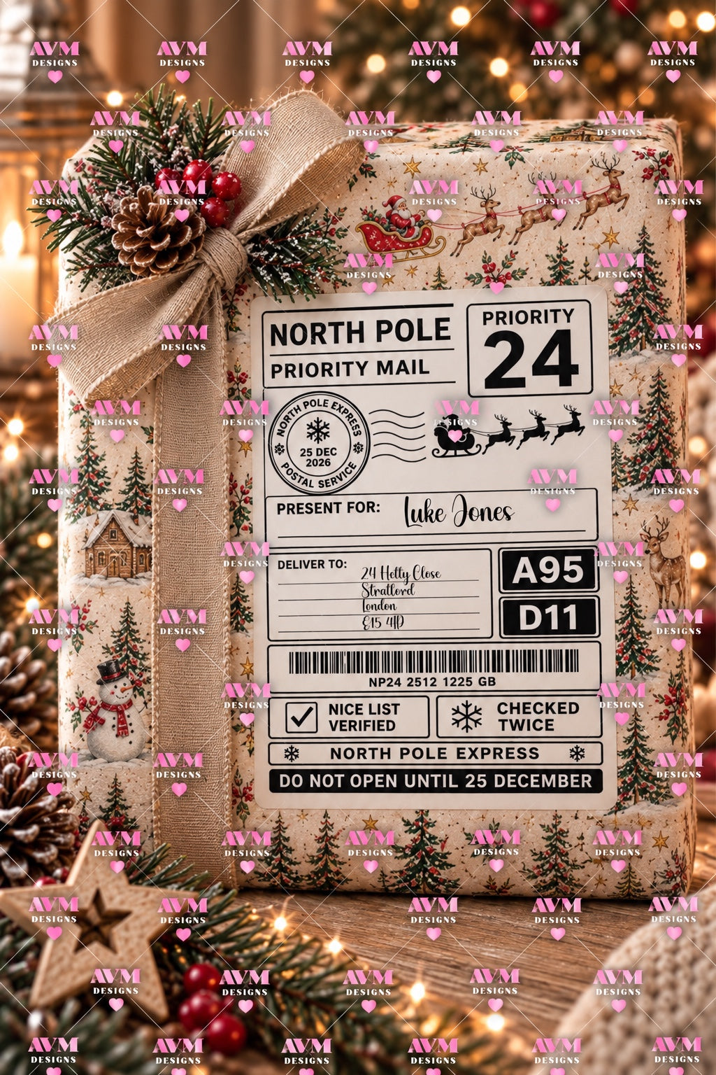 Design 15 North Pole Express personalised Christmas gift label