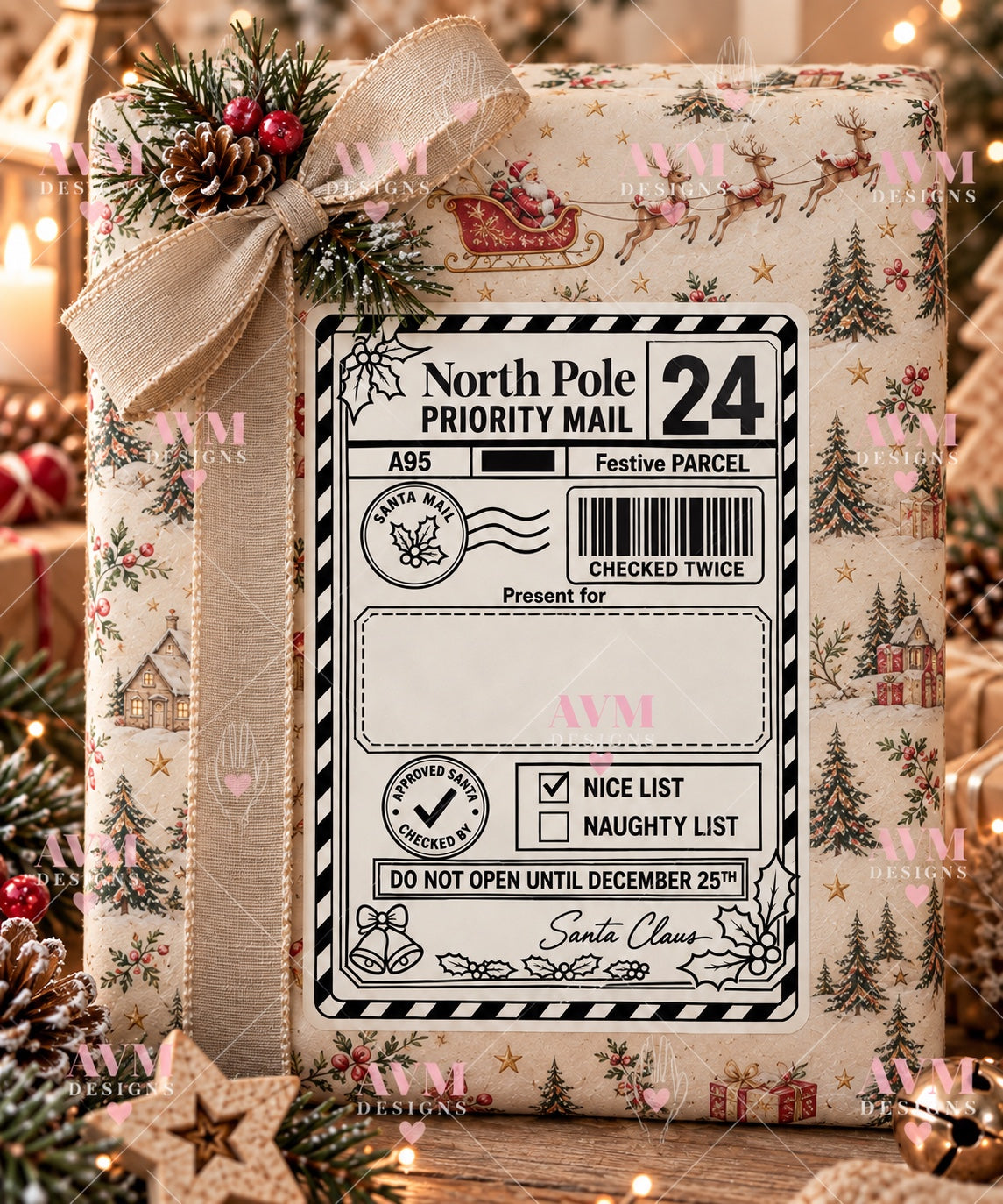 Design 16 North Pole personalised Christmas gift label