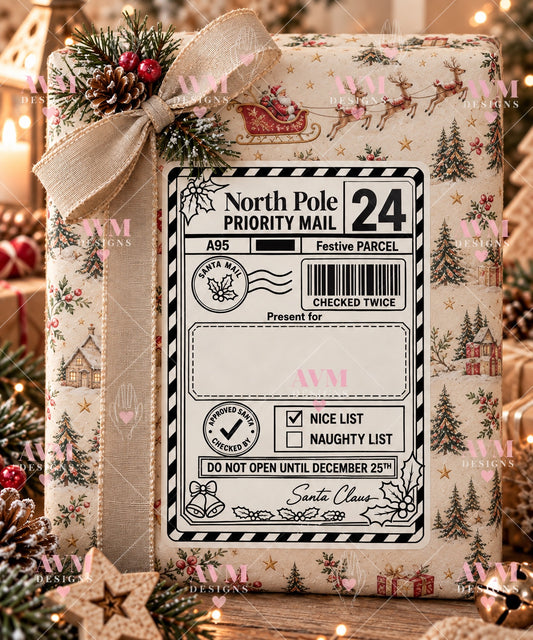 Design 16 North Pole personalised Christmas gift label
