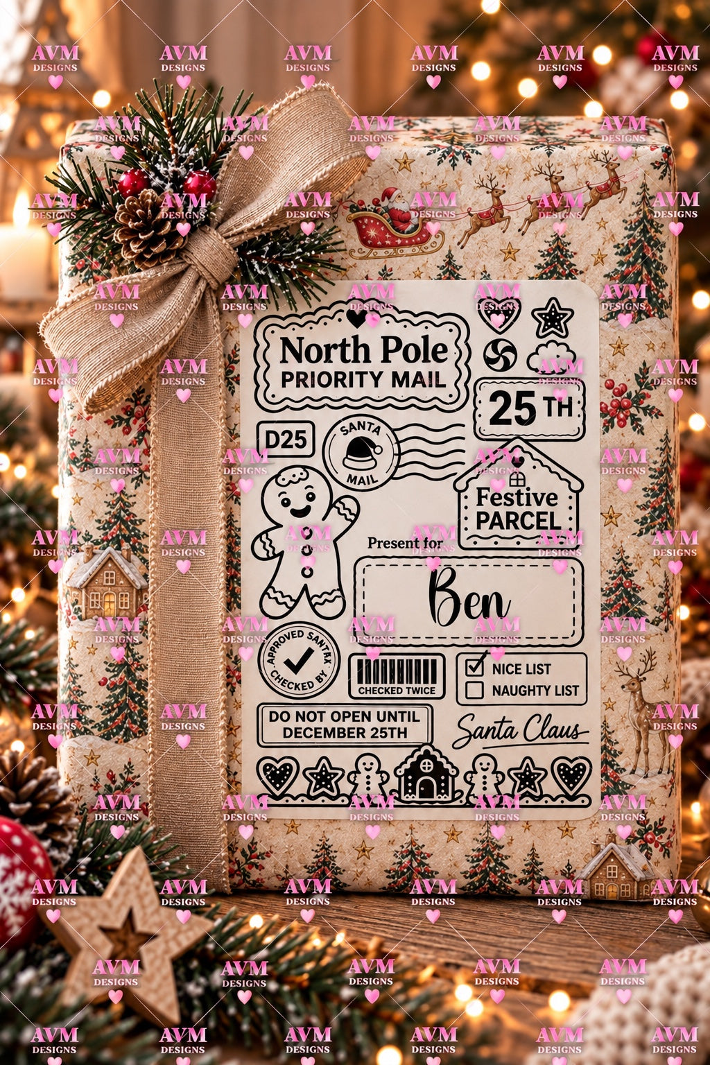 Design 2 Gingerbread Man personalised Christmas gift label example for Ben