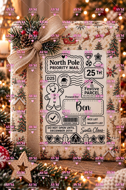 Design 2 Gingerbread Man personalised Christmas gift label example for Ben