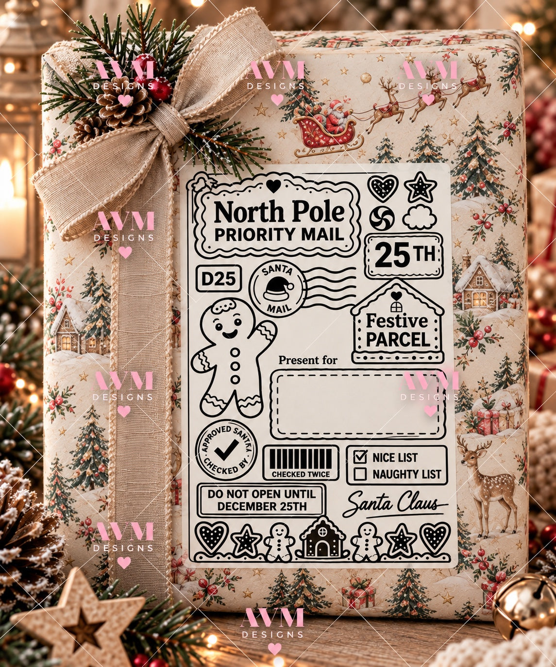 Design 2 Gingerbread Man personalised North Pole Christmas gift label