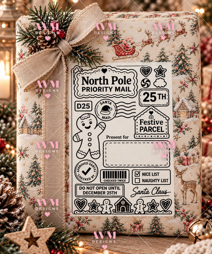 Design 2 Gingerbread Man personalised North Pole Christmas gift label