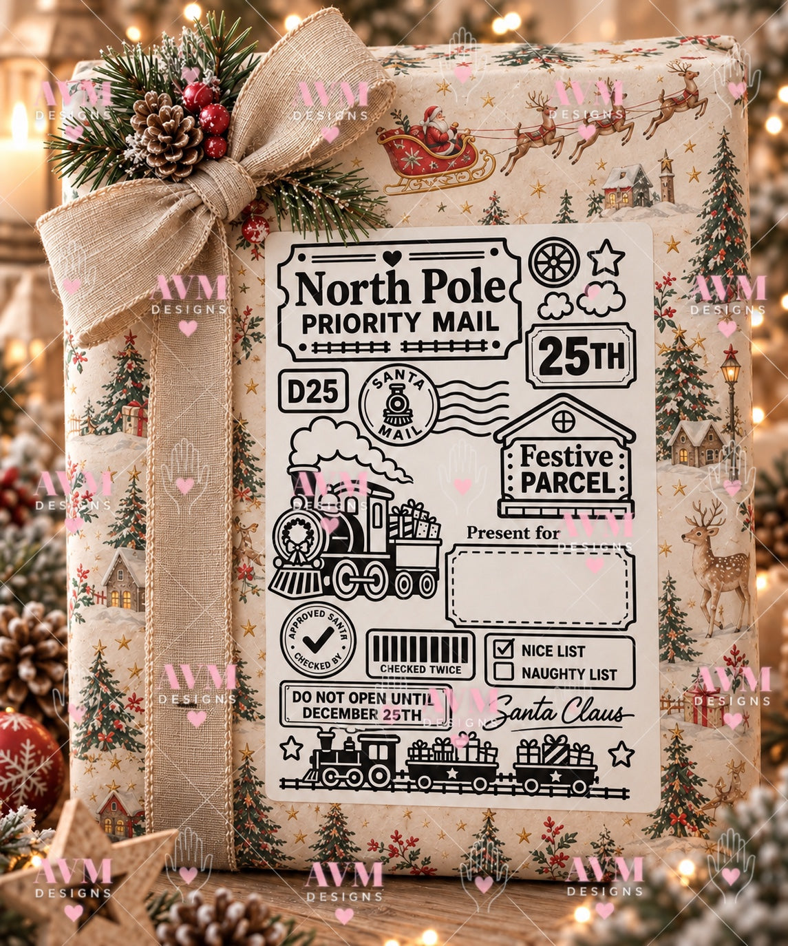 Design 3 Christmas Train personalised North Pole Christmas gift label