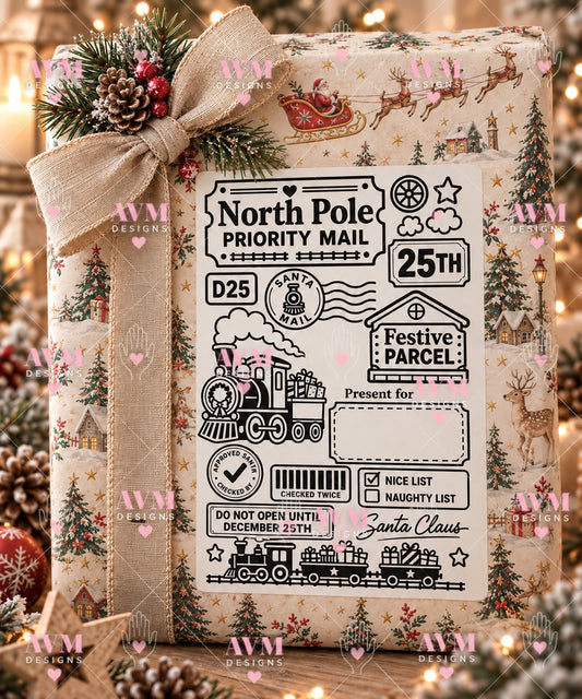 Design 3 Christmas Train personalised North Pole Christmas gift label