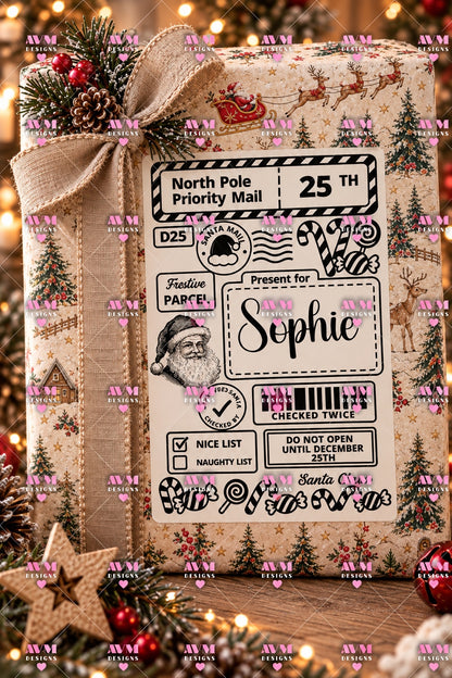 Design 5 Santa & Sweets personalised Christmas gift label example for Sophie