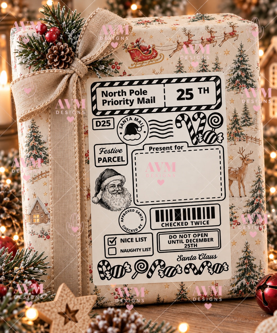 Design 5 Santa & Sweets personalised North Pole Christmas gift label