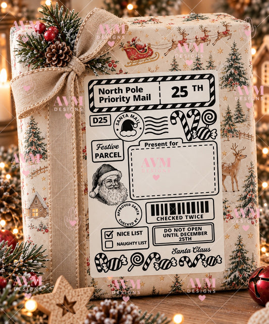 Design 5 Santa & Sweets personalised North Pole Christmas gift label