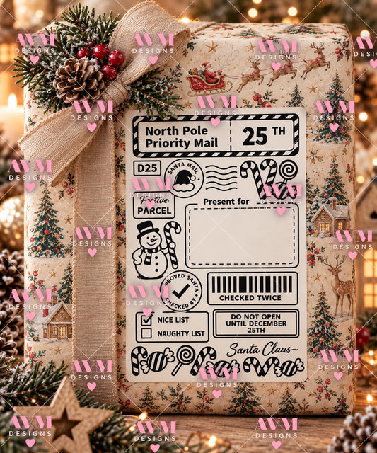 Design 6 Snowman personalised North Pole Christmas gift label