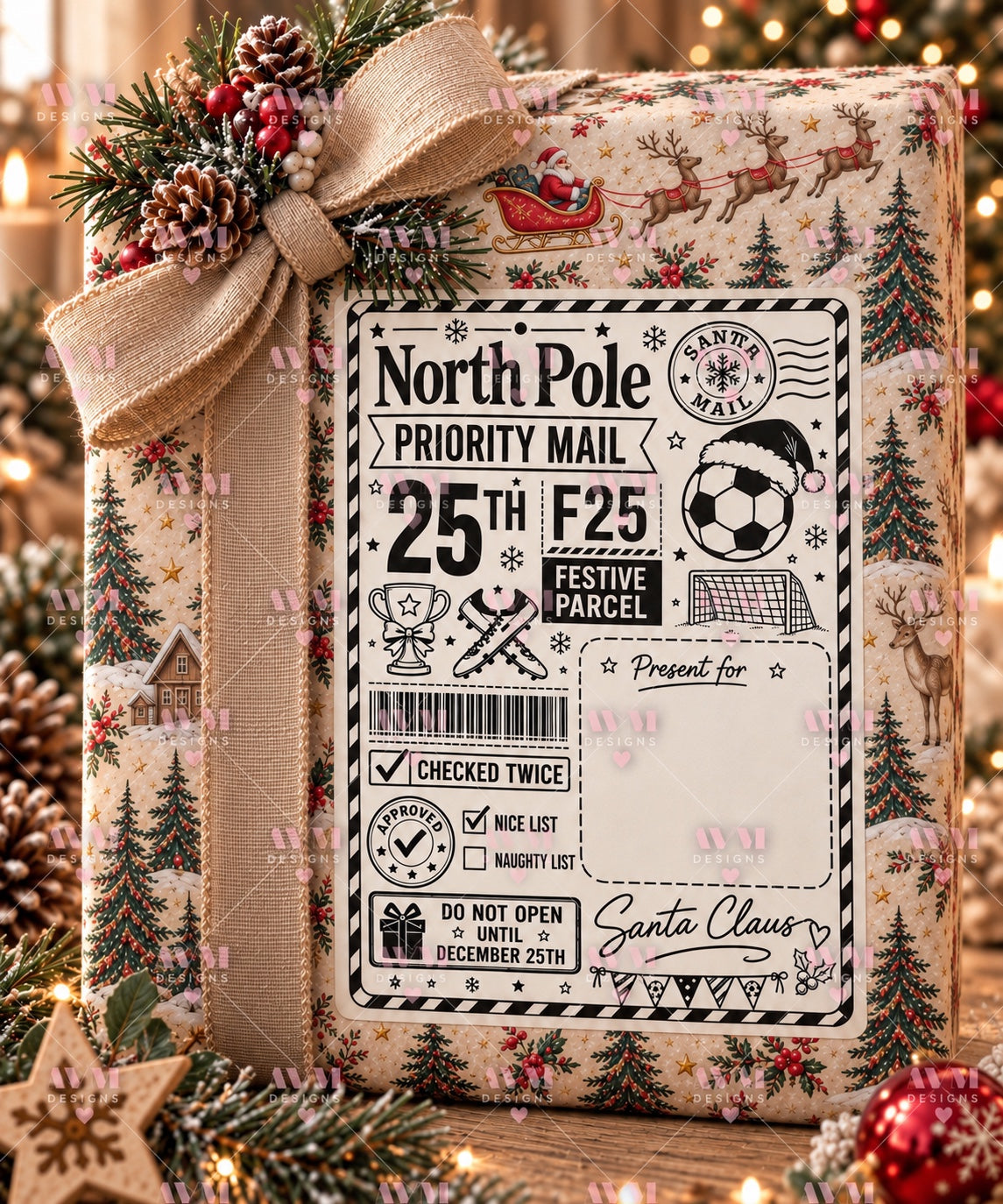 Design 8 Football personalised North Pole Christmas gift label