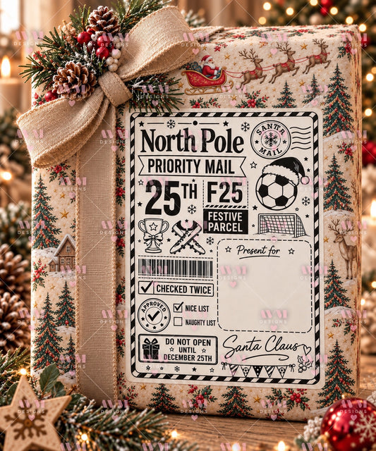 Design 8 Football personalised North Pole Christmas gift label