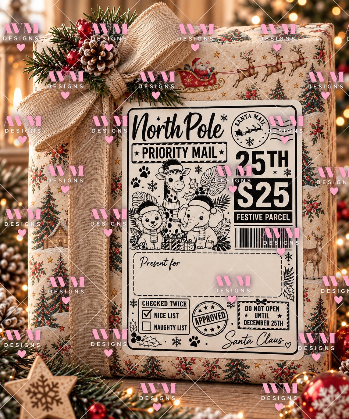 Design 9 Festive Animals personalised North Pole Christmas gift label