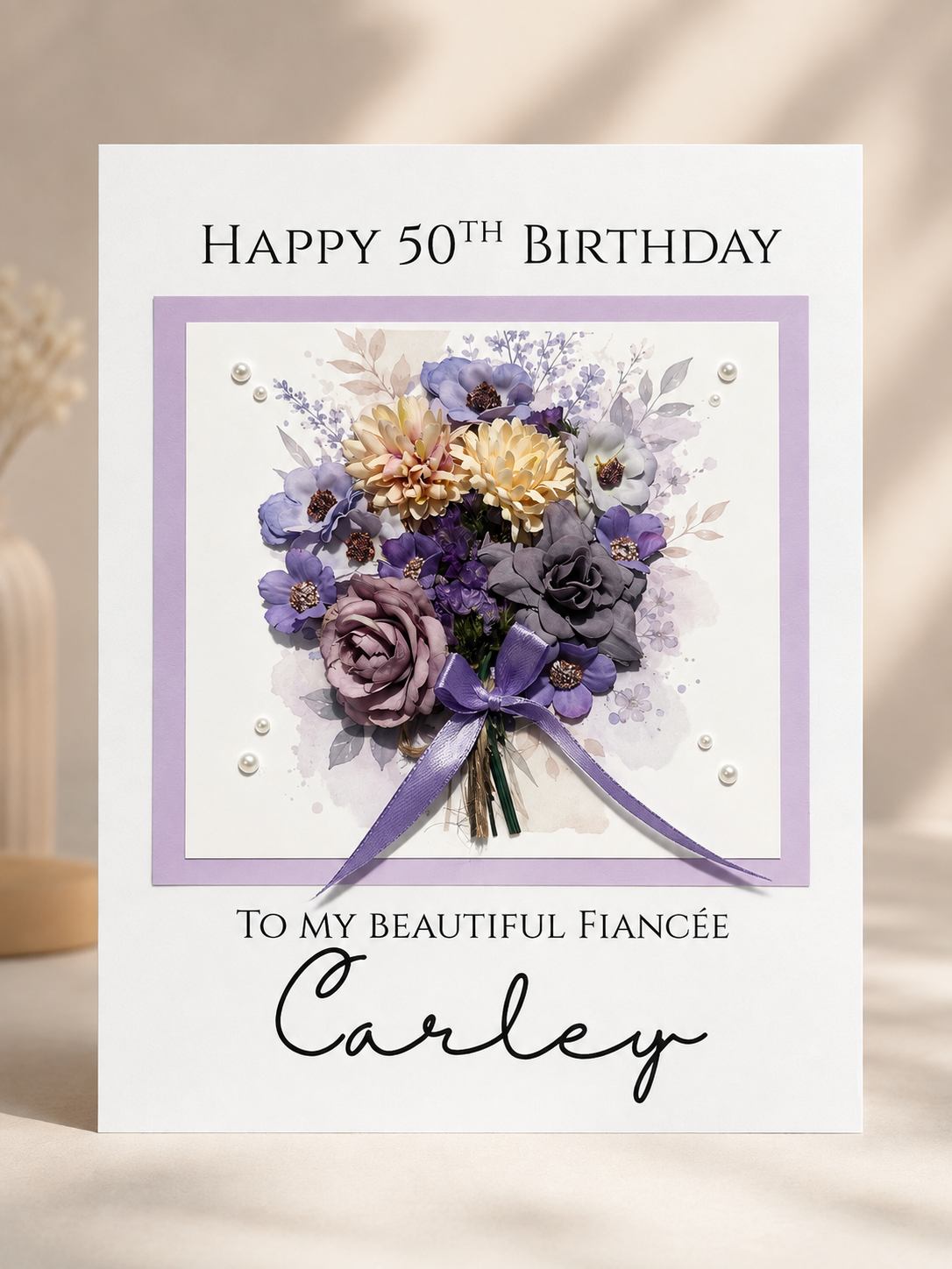 Personalised 50th birthday luxury A4 card for fiancée
