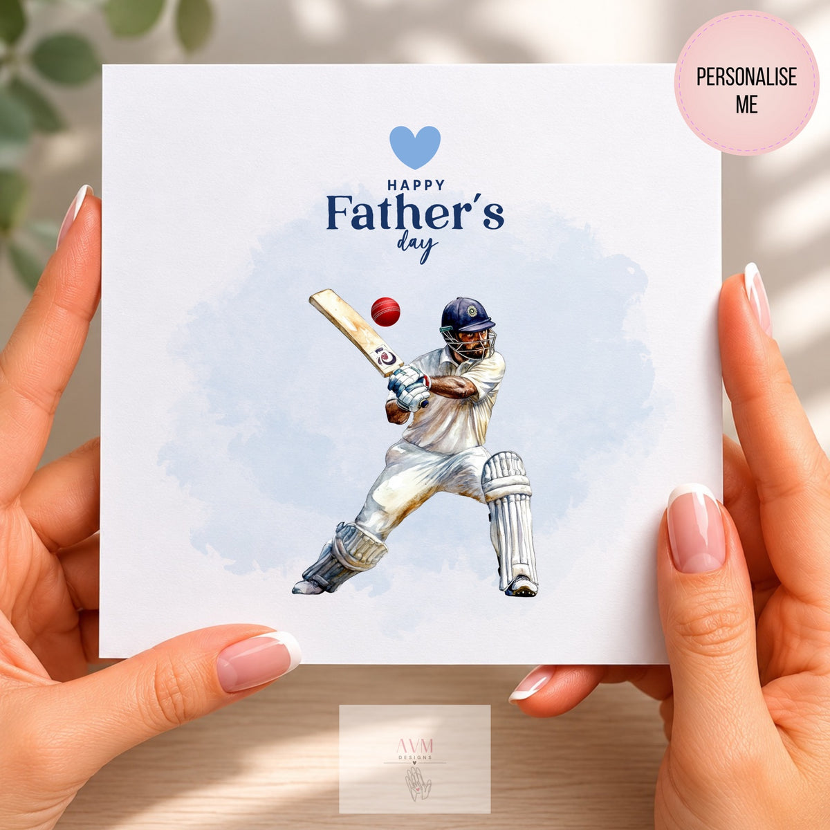Personalised Father's Day cricket card featuring a cricket batsman for Dad