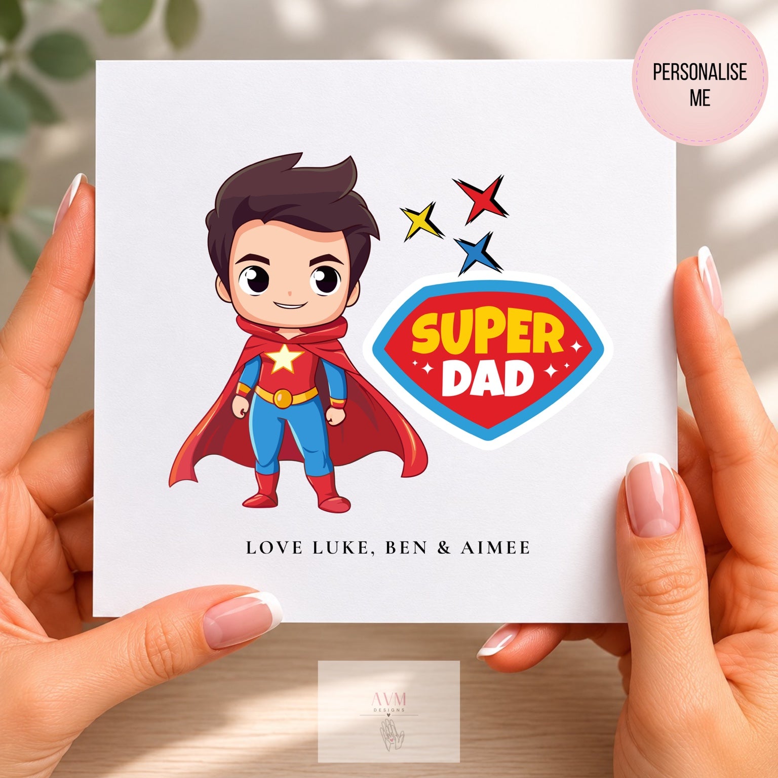 Personalised Father's Day Super Dad card with superhero design