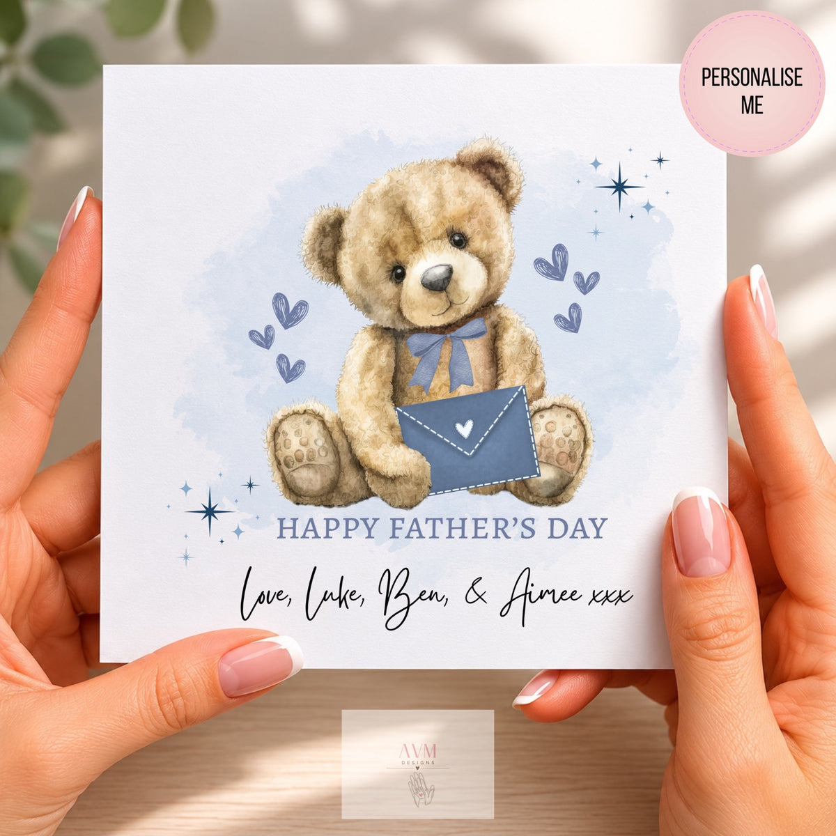 Personalised Father's Day card featuring teddy bear with envelope