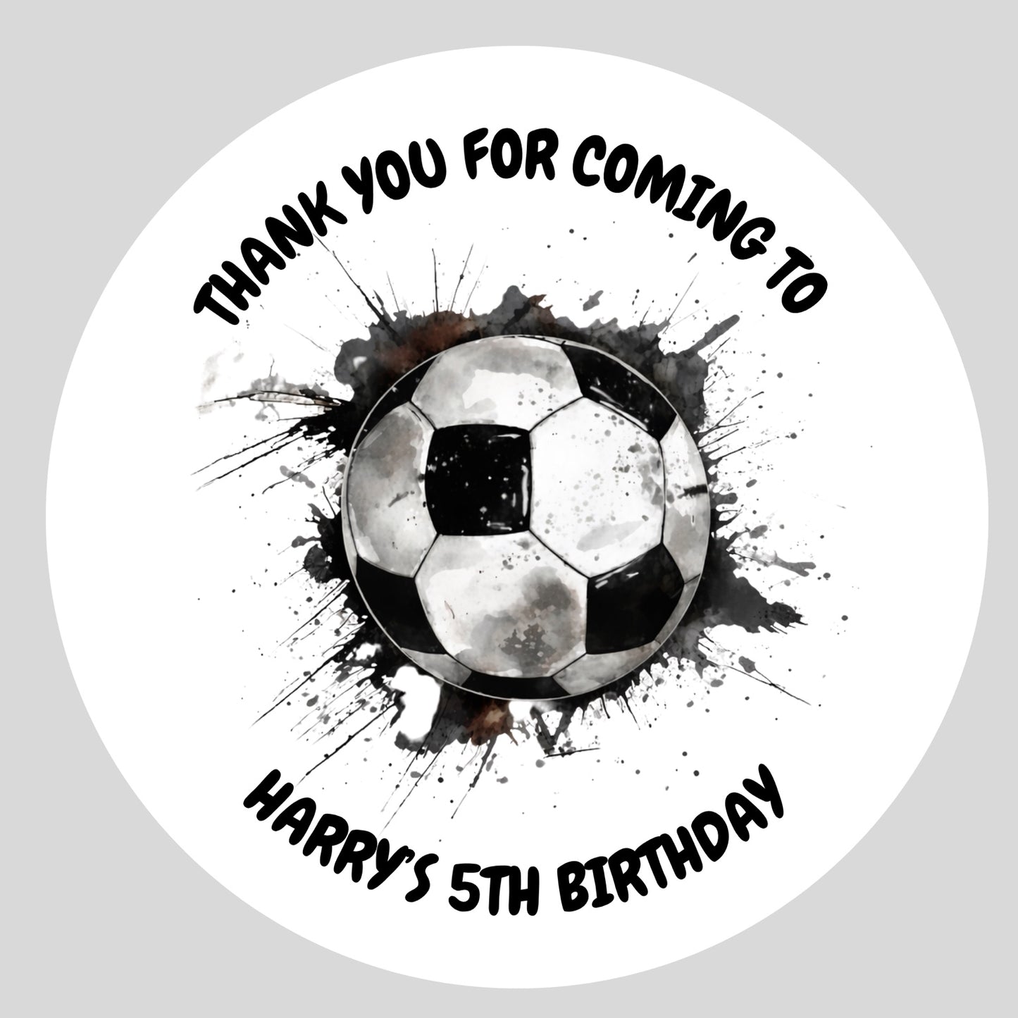 Personalised football thank you birthday stickers – 4cm round
