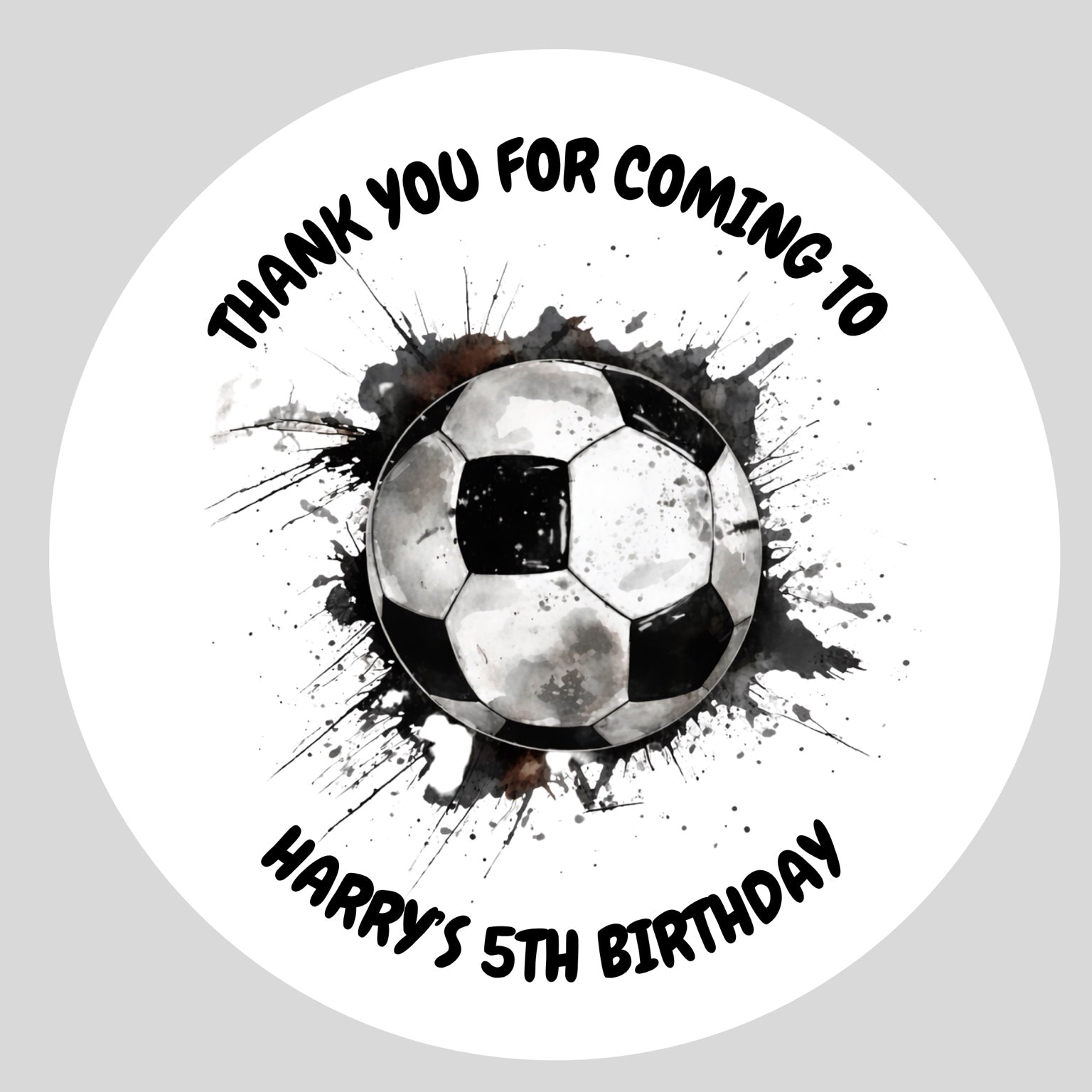 Personalised football thank you birthday stickers – 4cm round