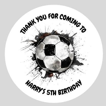 Personalised football thank you birthday stickers – 4cm round