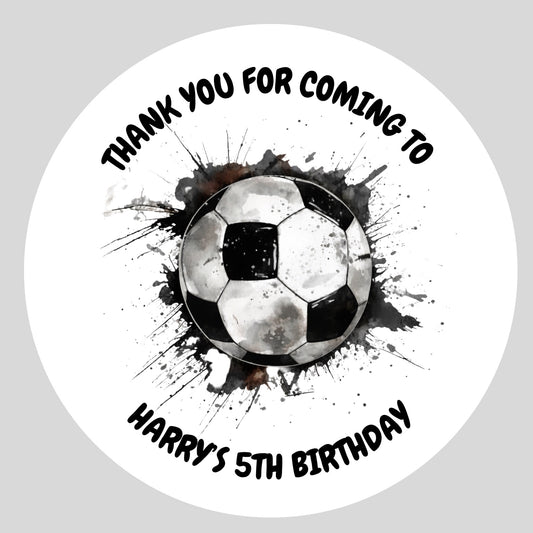 Personalised football thank you birthday stickers – 4cm round