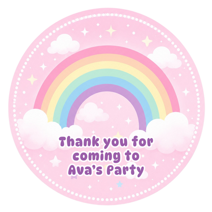Personalised rainbow thank you party stickers – 3cm round