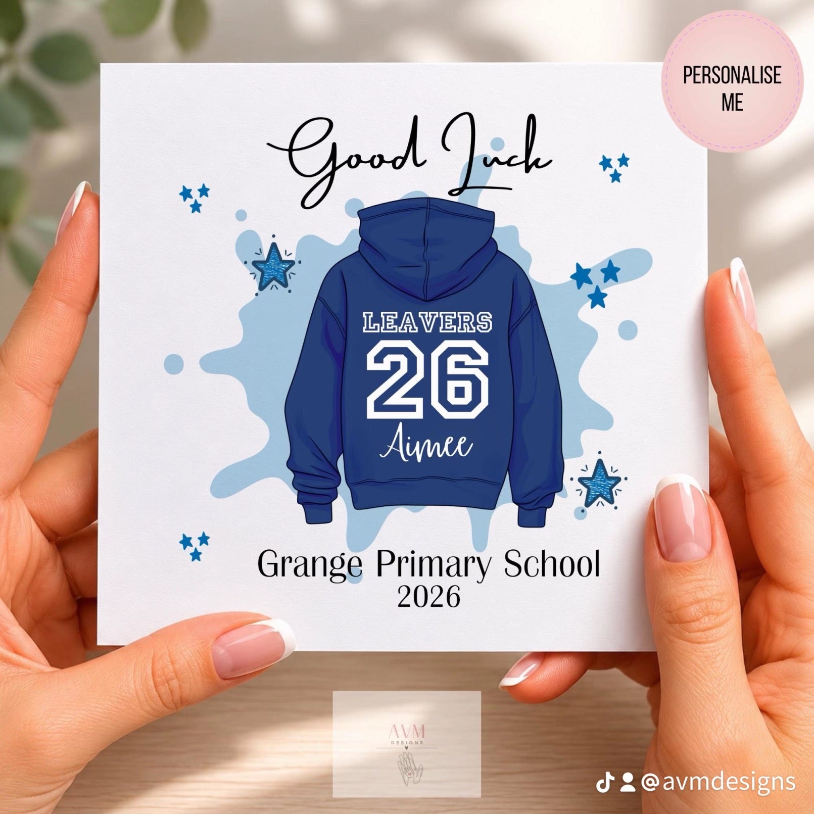 Personalised 2026 school leavers Good Luck card with hoodie design