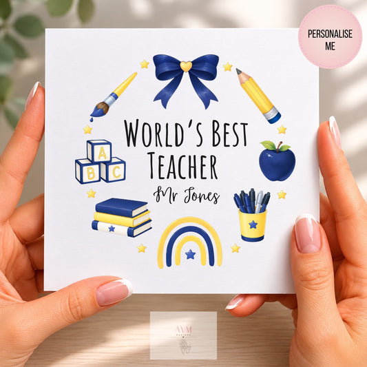 Personalised World's Best Teacher card with school and teacher design